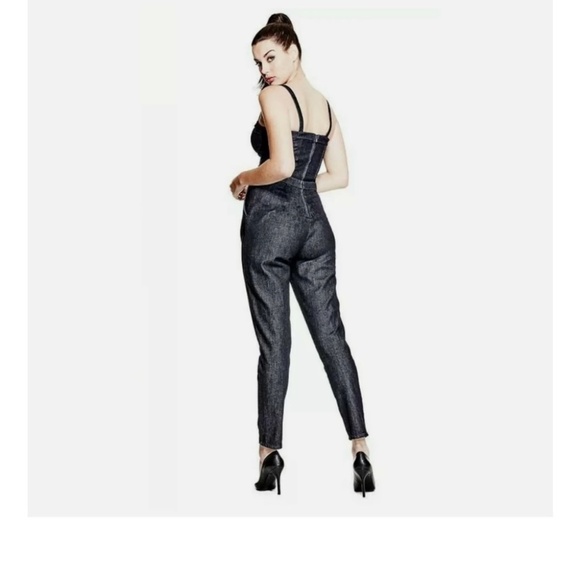 NEW GUESS Vintage Dark Denim Sweetheart Neckline Sleeveless Jumpsuit 29 - Picture 4 of 17